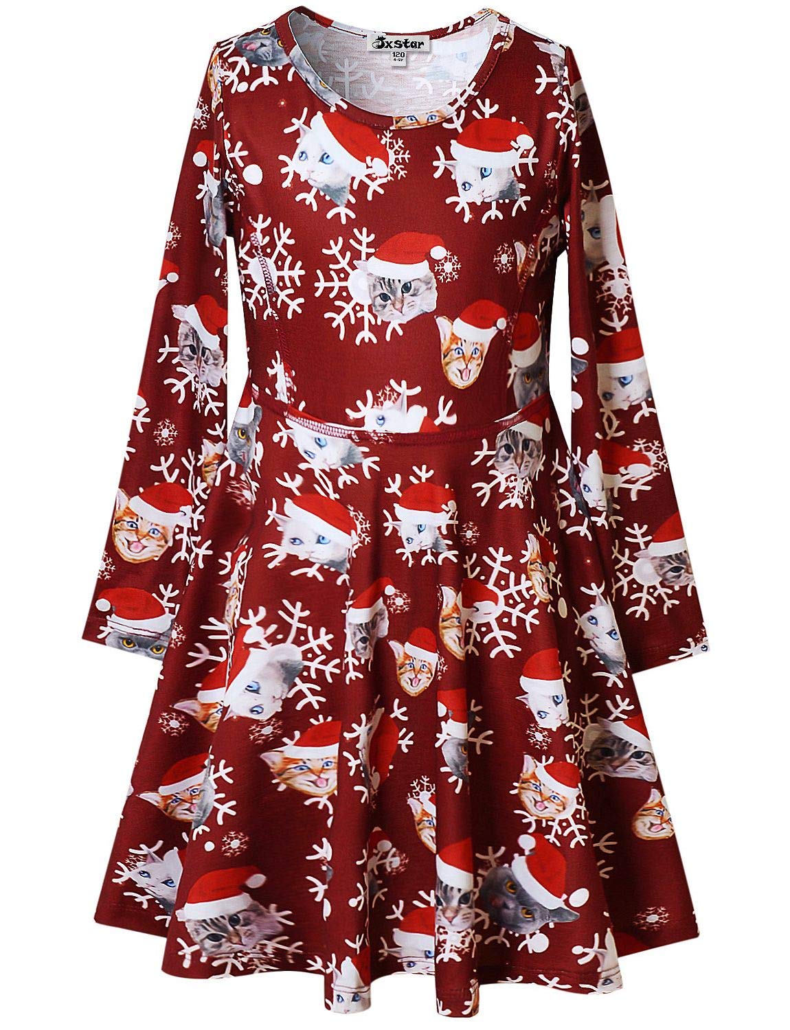 Big Girls Cat Dresses Kids Christmas Costume Gifts 12 13 Burgundy