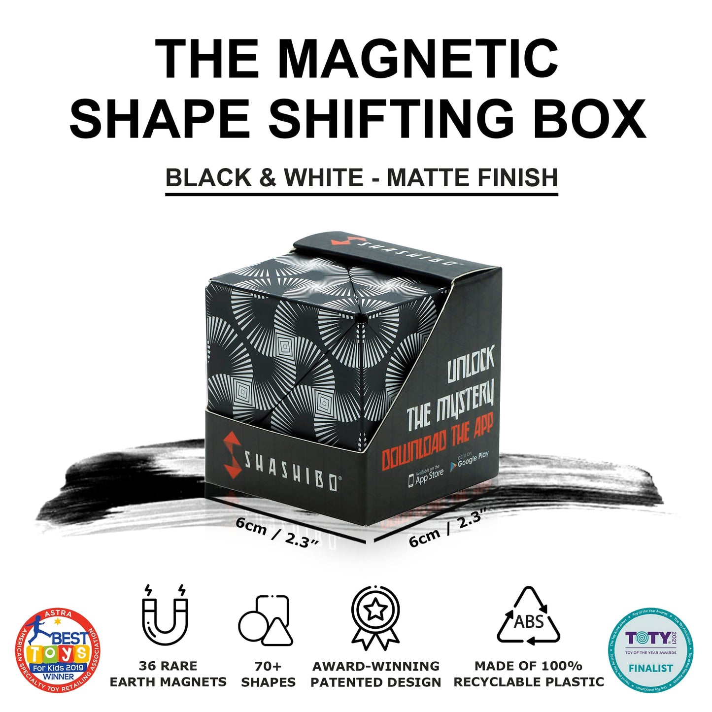 Shashibo Shape Shifting Box - Award-Winning, Patented Fidget Cube W/ 36 Rare Earth Magnets - Transforms Into Over 70 Shapes, Download Fun In Motion Toys Mobile App (Original Series - Black & White)