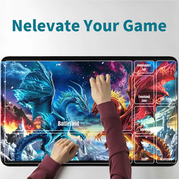 RWUTYTIUL Flaming Dragon Card Playmat 24 X 14 Inch with Tube Bag, Card Gameplay Board with Zones Commander Deck MTG RPG CCG TCG