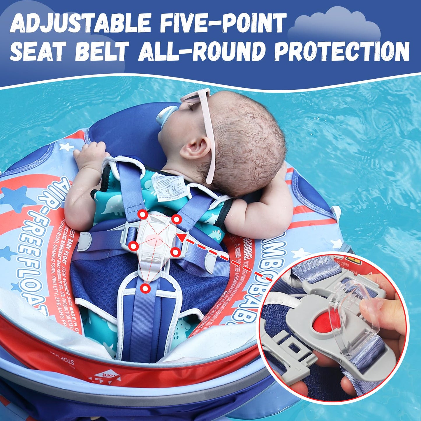 GENTEACO Mambo Baby Pool Float with Removable Canopy 3-24 Months Baby Float Soft Waterproof Infant Swim Float Add Tail Avoid Fli