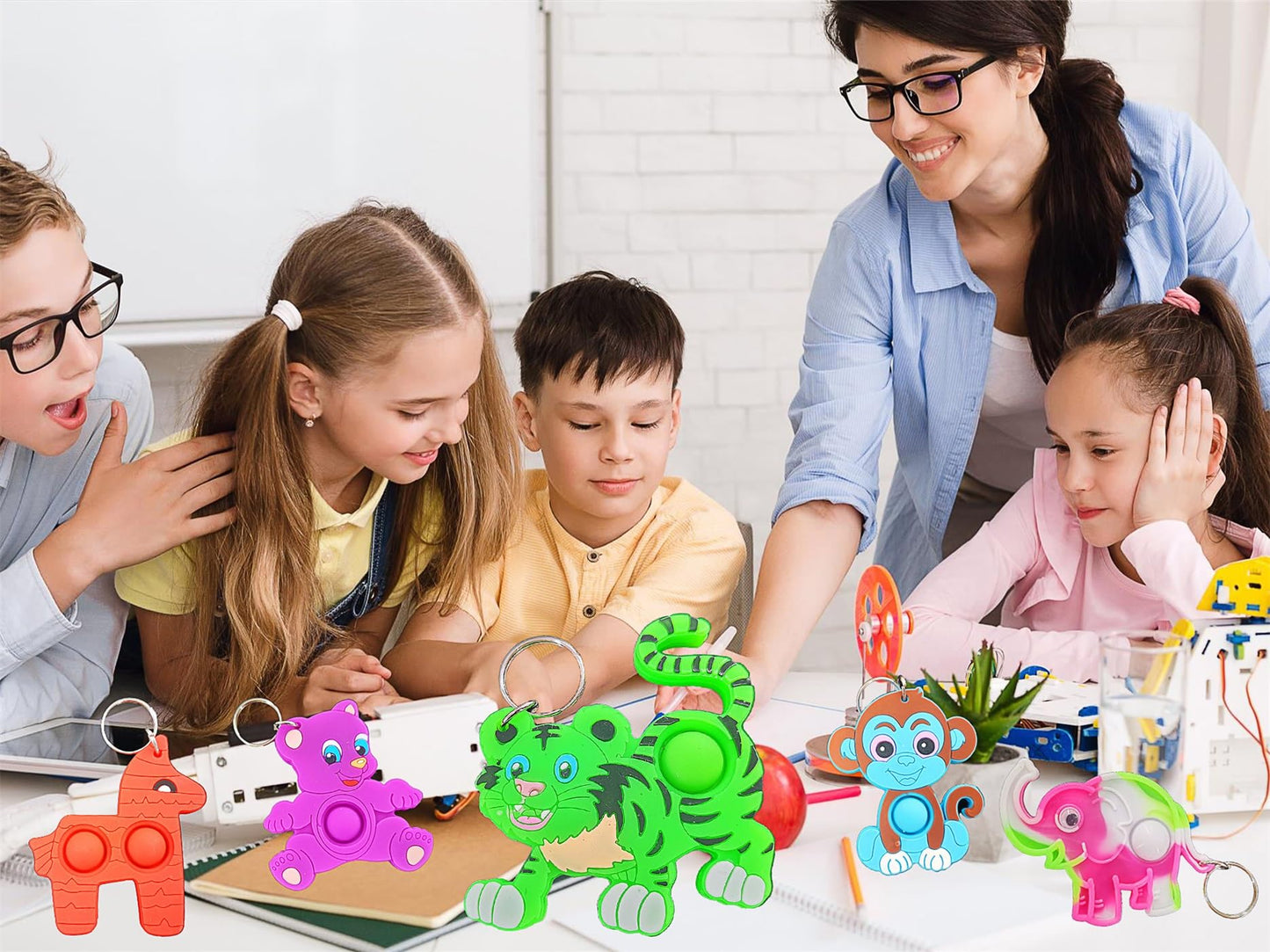 Roaqua (Classroom Students Kids Party Favors) 24 Packs Bulk Small Space Mini Pop Keychain Toy,Ufo Cute Y Baby Turtle Starship Se