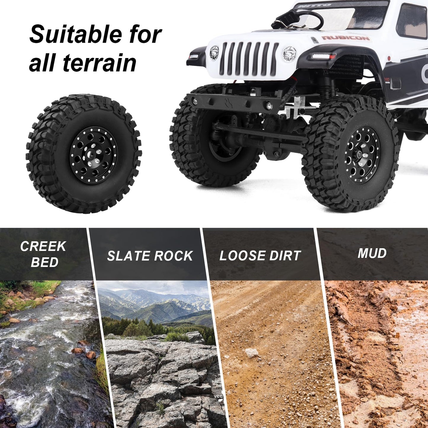 Hobbypark 1.0 Beadlock Wheels And Tires Metal Micro Crawler Tires W/Wheel Spacers Offset For 1/24 Rc Crawler Car Axial Scx24 Axi