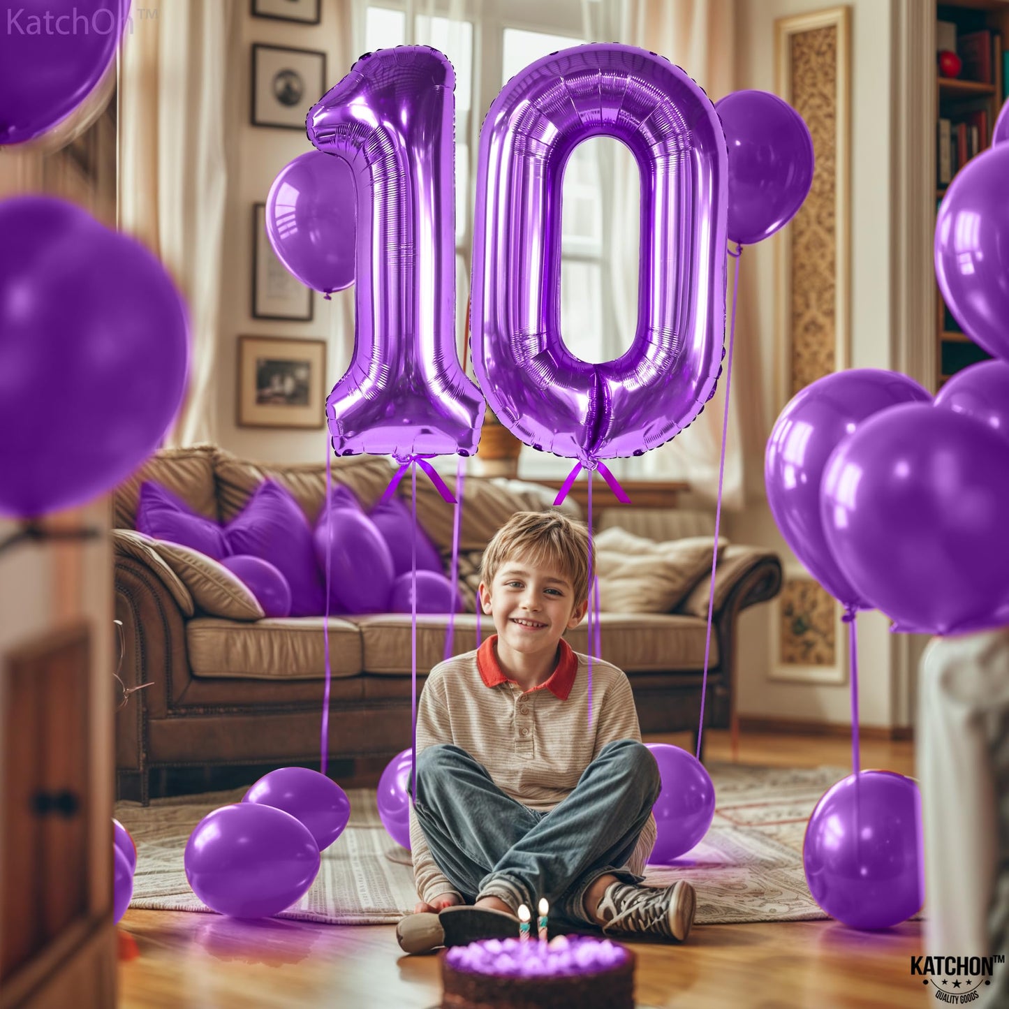 Katchon Purple Giant 40 Inch Number 10 Balloon, 10Th Birthday Decorations For Girl, Reusable, Helium Supported, Lavender Balloon For Purple Birthday Decorations