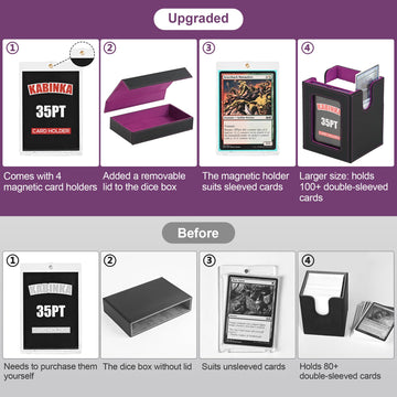 MTG Deck Box with Commander Display -protected designed Design 5 in 1 Trading Card Storage Box Fit 400 Double-sleeved Cards Card Deck Case for TCG/Sports Cards with 4 Magnetic Card Holders(Black&Purple)