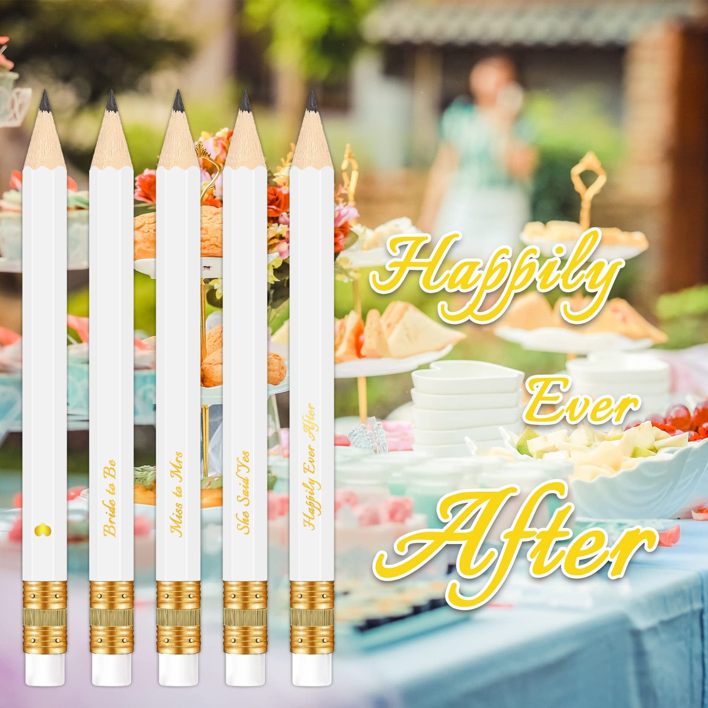 Vusnud 50Pcs Pre-sharpened Graphite Pencil for Bridal Shower & Wedding Games (White, She Said Yes, 4 Inches)