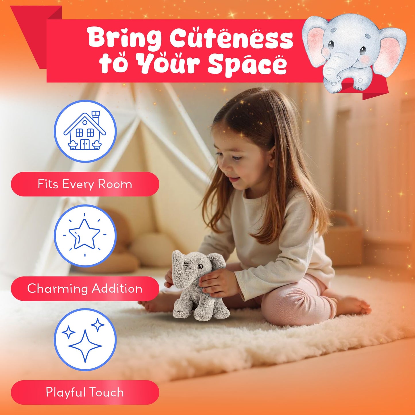 Forest & Twelfth 5'' Stuffed Elephant, Soft Plush Toy, Cute Stuffed Animal For Boys And Girls, Realistic Looking Small Stuffed A