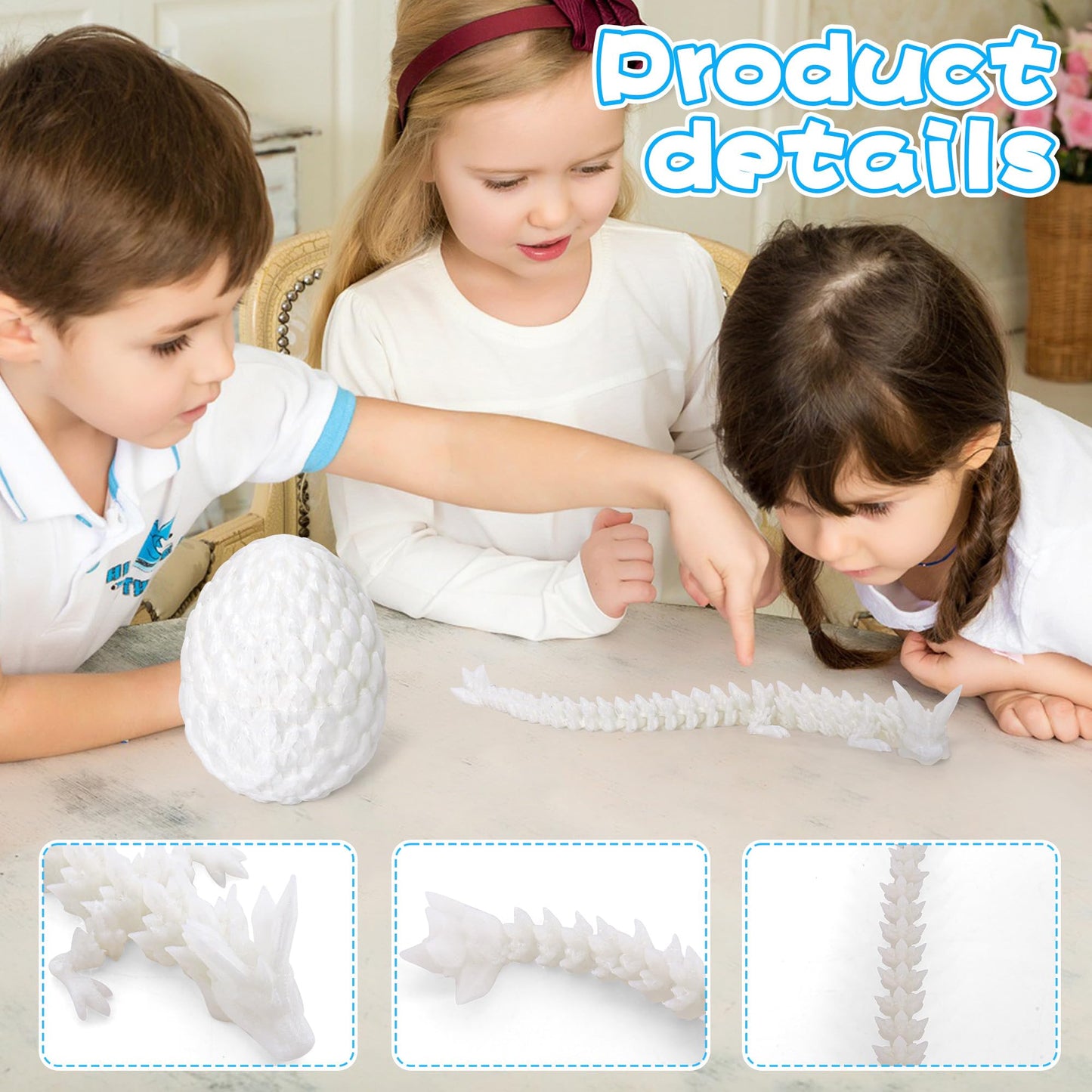 Philicoco 3D Printed Articulated Dragon Egg - Easter Basket Stuffers, Fidget Toy Gift For Kids & Adults(Glow)