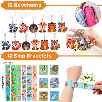 Mepmela Woodland Animal Party Favors, 134 Pcs Woodland Birthday Party Supplies - Wild Animals Themed Party Favors For Kids Birth