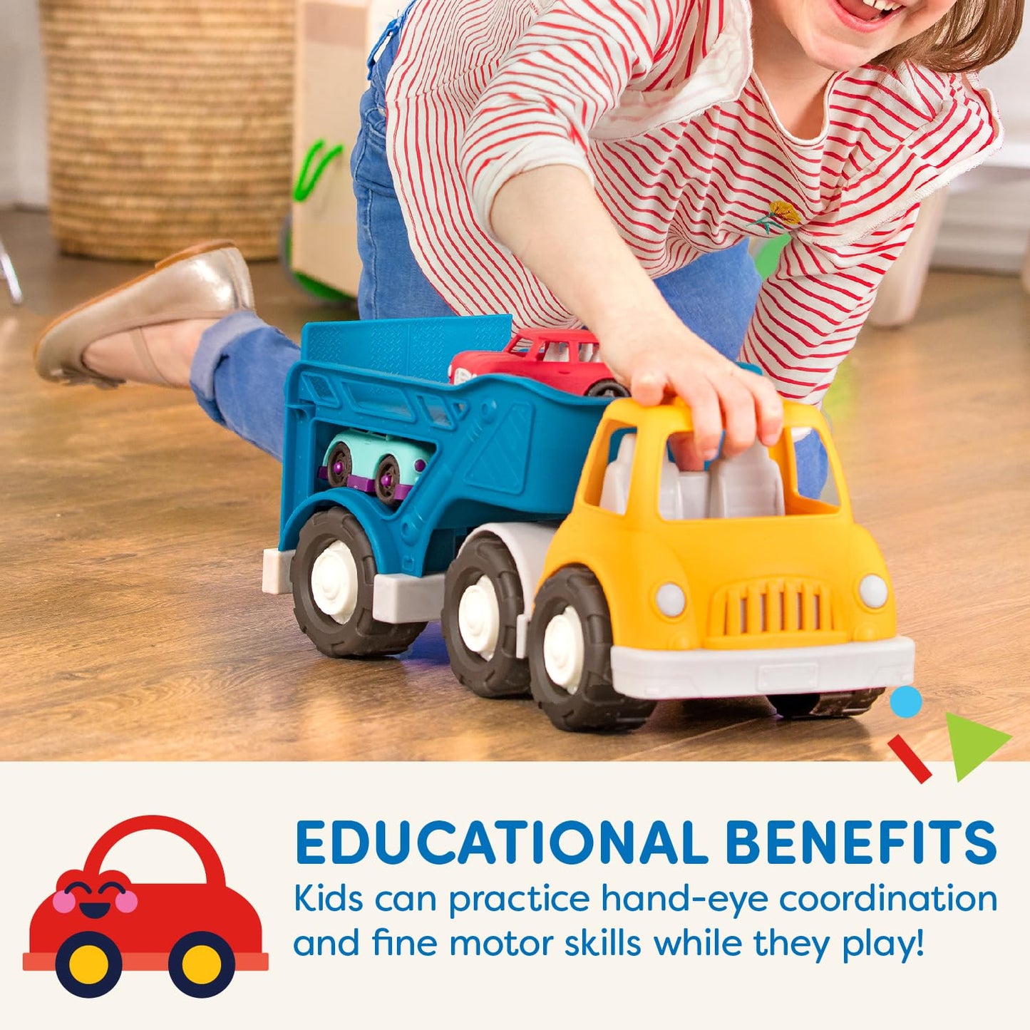 Battat- Wonder Wheels- Toy Carrier Truck & 2 Toy Cars - Toy Truck Playset For Kids, Toddlers - Pretend Play- Recyclable Material