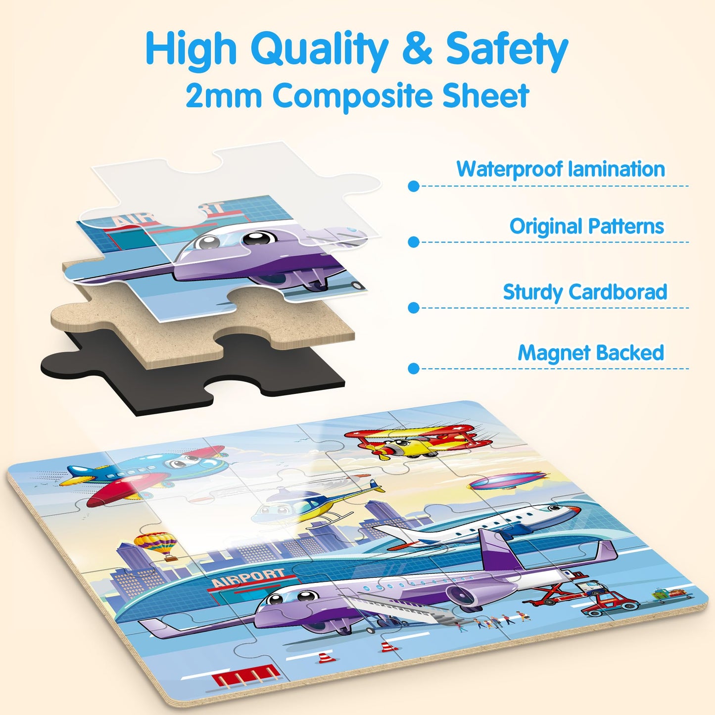 Synarry Air Land Water Transport Magnetic Puzzles For Toddlers 2-4, 20 Pieces Travel Puzzles For Kids Ages 4-6, Car Airplane Road Trip Activities Toys For 3 4 5 6 Year Old Boys Girls Birthday Gifts