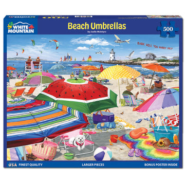 White Mountain Beach Umbrellas 500 Piece Jigsaw Puzzle Fun Summer Puzzles For Adults And Family