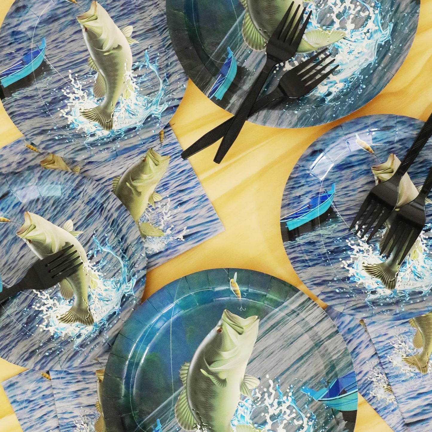 Zoiiwa 200 Pcs Gone Fishing Tableware Disposable Paper Plates Napkins Fishing Tournament Birthday Party Supplies Dinnerware Set Napkins Fishing Themed Party Decoration Serve 50 Guest