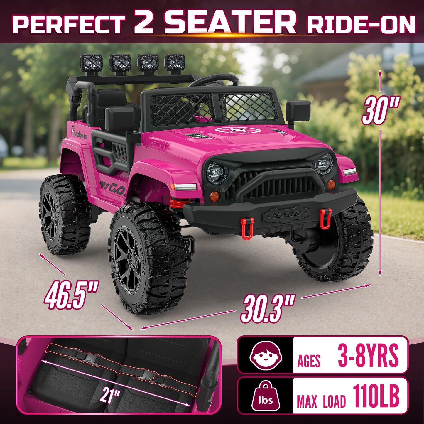 ARBELI 24V 2 Seater Kids Ride On Toy, 4x200W, EVA Tires, Electric Truck Car w/21 Wide Seat, Remote Control, 4WD, 4.5Mph, 4 Wheel