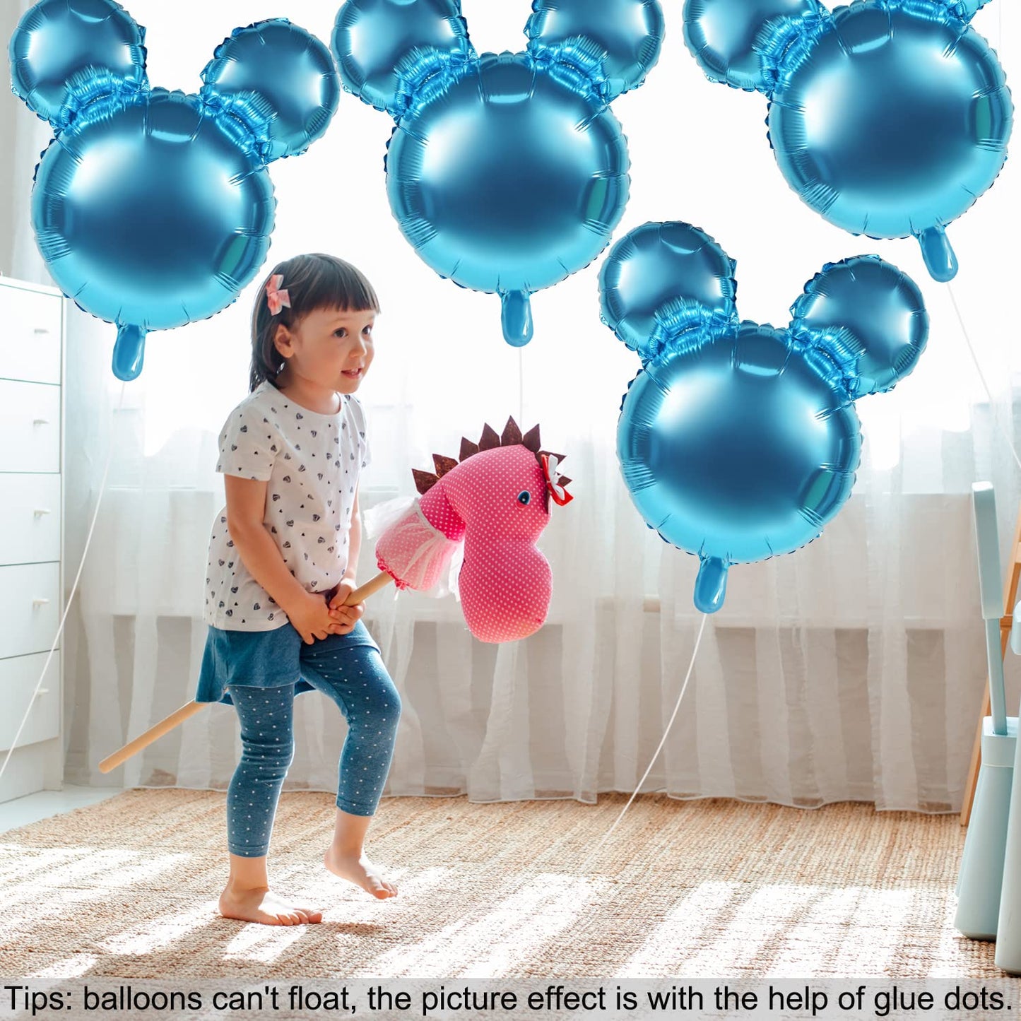 Mikimiqi 4 Pcs Mouse Head Foil Balloons, 24'' Mouse Mylar Balloon For Birthday Party Decorations Jumbo Mouse Head Aluminum Foil Balloons Party Favors Supplies (Light Blue)