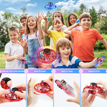 Flying Spinner Mini Ufo Drone, Ifly Spinner Fly Ufo Flying Fidget Spinner, Ifly Hand Controlled Boomerang Drone Cool Toys Gifts For 8 9 10+ Year Old Boys Girls Teens Indoor Outdoor Toys (Red)