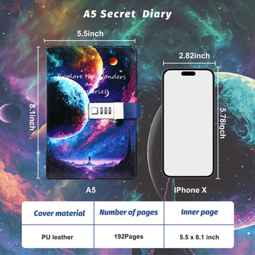 Cagie Diary With Lock For Teens Who Like Science And Exploring, Gifts For Teen Girls And Boys 12-18 Securely Guard Secrets Journal With Lock, 5.5 X 8.1 Inch Refillable Diary With Pen