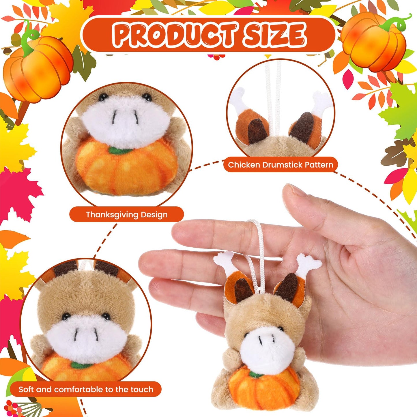 Blueweenly 12 Pcs Small Thanksgiving Stuffed Animal Fall Mini Animal Plush Toys Autumn Small Animal Plush Keychains Tiny Thanksg