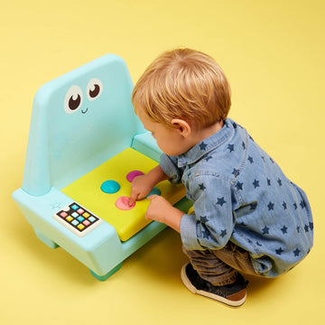 B. toys Interactive Musical Chair - Developmental Toddler Chair with Light-Up Tablet & Activities - Blue - Model BX4517Z - 12 Months +