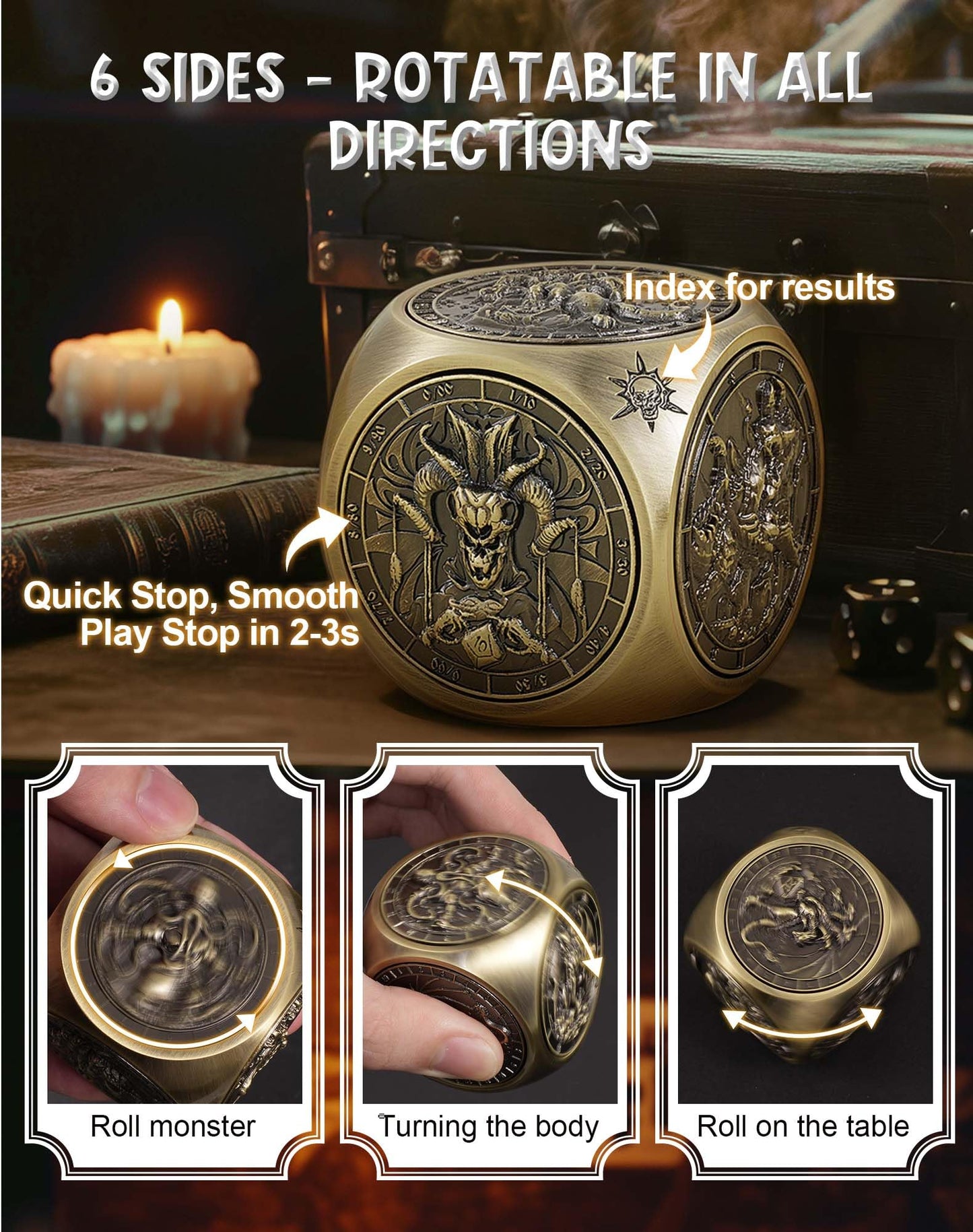 Kabinka 7-in-1 Spinner Dice Set - Unique Bronze Metal Dice for Dungeons & Dragons RPG Gaming