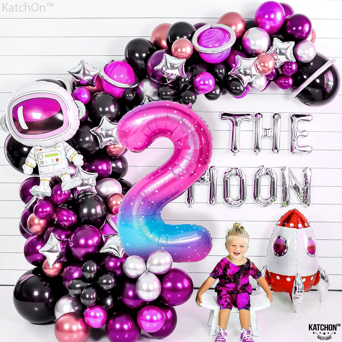 Katchon, Giant Rainbow 2 Balloon Number - 40 Inch | Pink Number 2 Balloon, 2Nd Birthday Decorations For Girl | 2 Galaxy Balloon, Two Year Old Birthday Decorations Unicorn | Galaxy Party Decorations