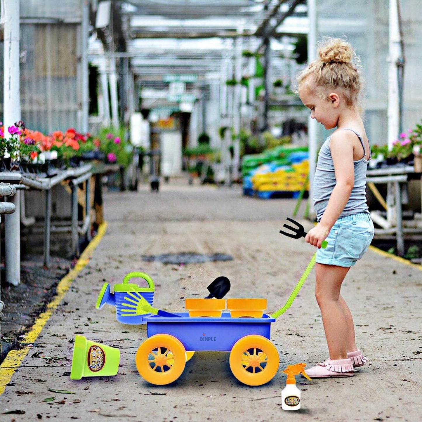 Dimple Garden Wagon & Tools Toy Set enhanced 15 Pcs Kids Gardening Tools & Wagon Toy Set - Sturdy & Durable - Top Yd Beach Sand Garden Play Set - Great for Kids & Toddlers
