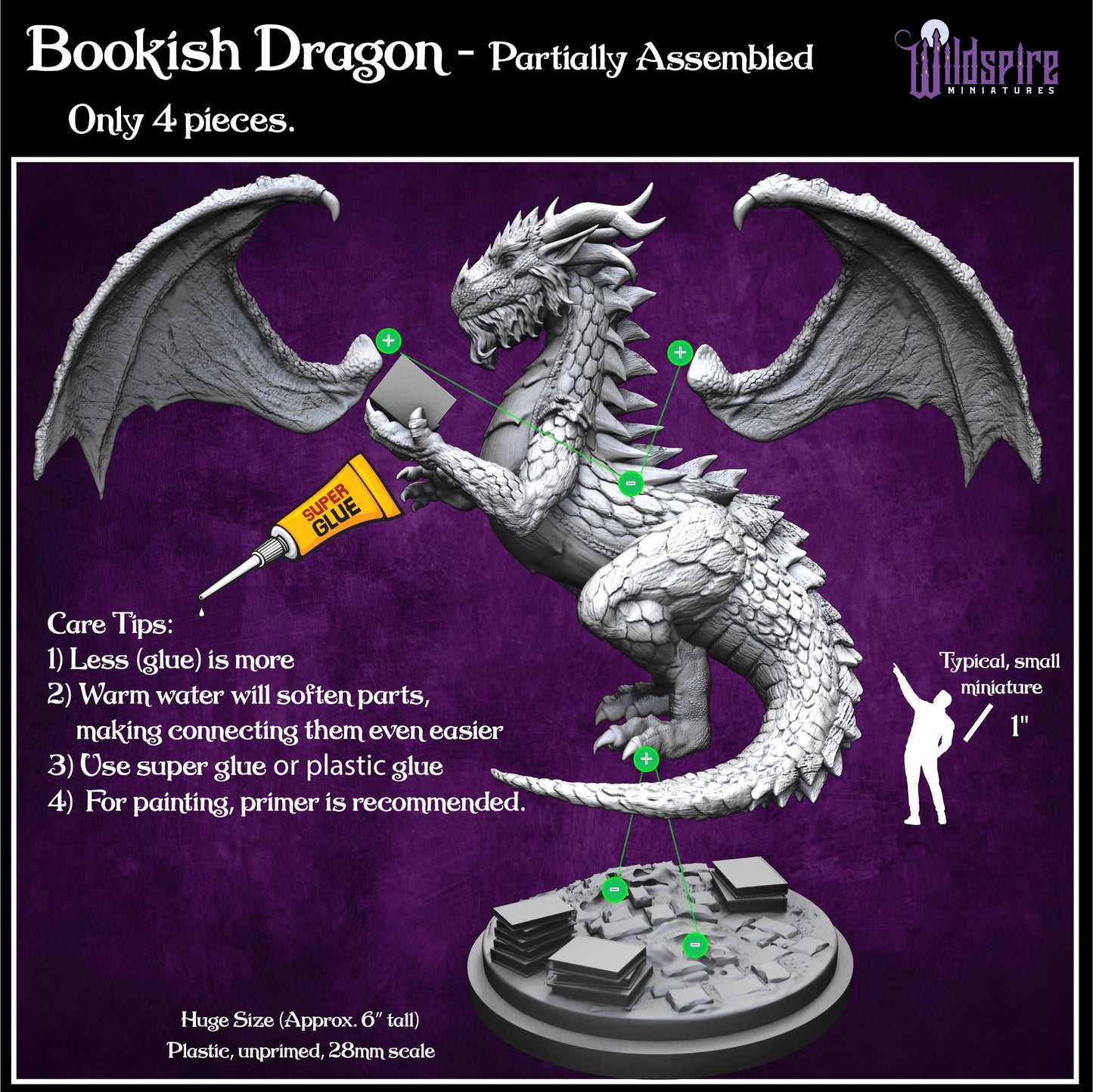 Wildspire Fantasy Miniatures & Bookish Dragon For Dnd Miniatures Monsters Dnd 28Mm-32Mm Bulk Dungeons & Dragons Miniatures D&D Miniatures Monsters Dnd Minis Dnd Figures Starter Pathfinder Miniatures