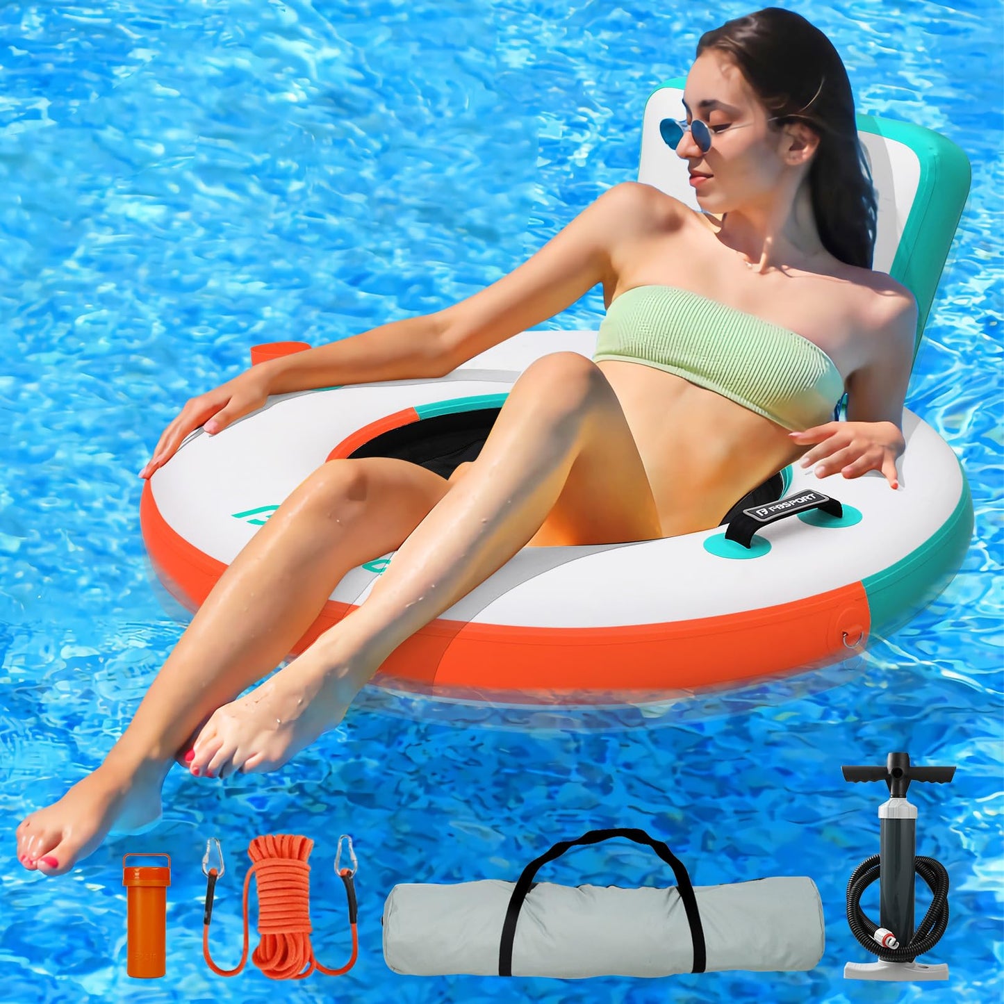 Fbsport Inflatable Dock Floating Platform, 3.6In Inflatable Water Hammock Floating Deck For Lake W/Cupholder, Round Floating Rin