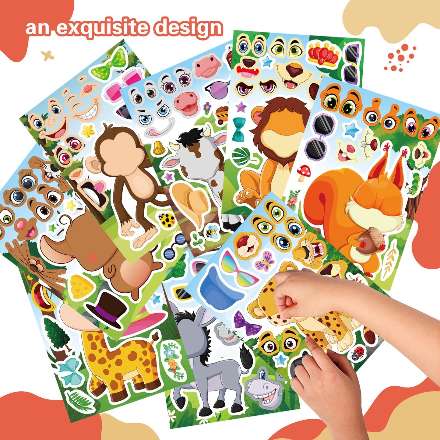 24 Sheets Animal Stickers For Kids Toddler, Jungle Animal Stickers Make-A-Face Sticker Sheets Make Your Own Animal Mix And Match