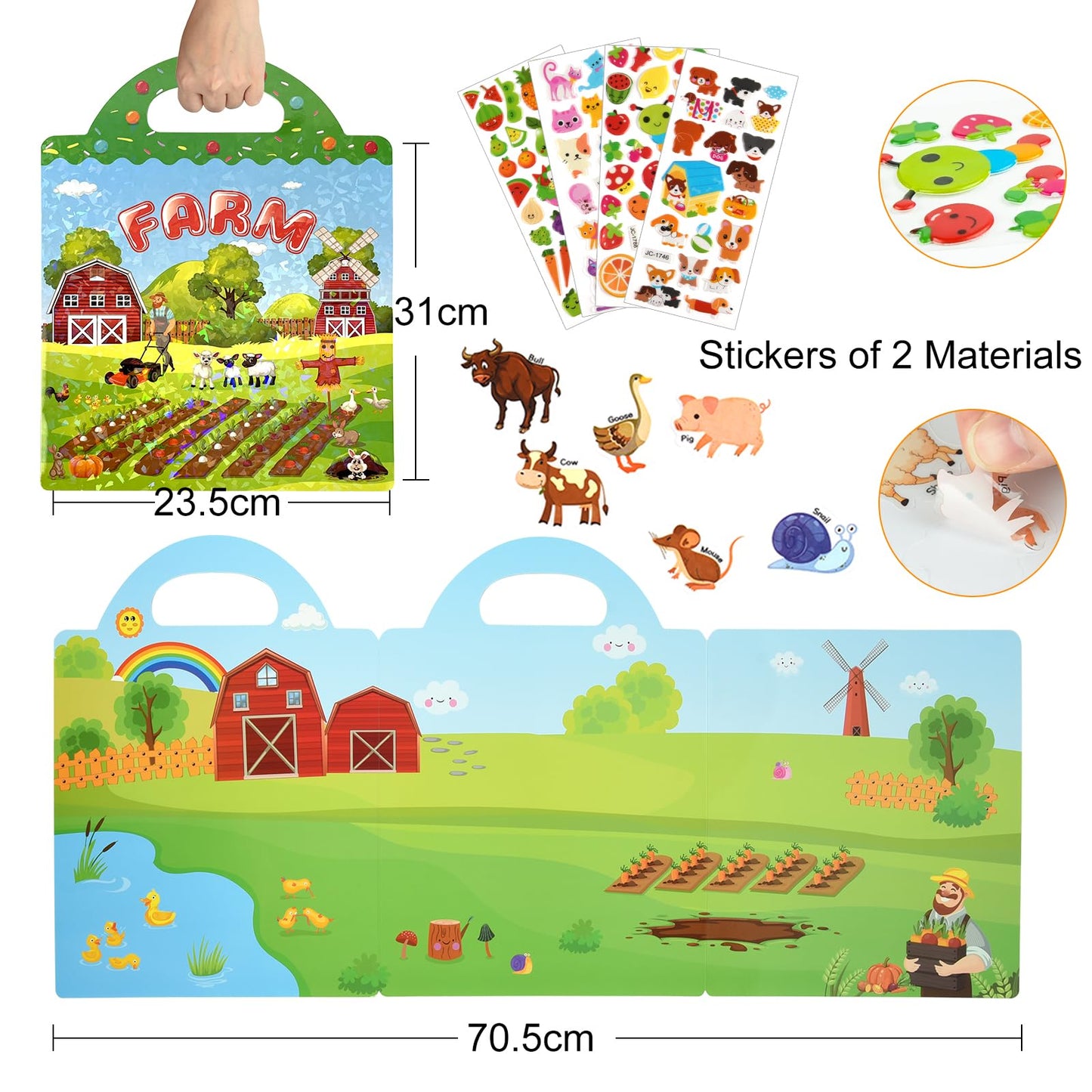 Astaron Reusable Sticker Book For Toddlers, 88 Pcs Farm Harvest Stickers Road Trip Activities Car Airplane Activities Travel Toys For Kids, Kids Quiet Time Activities (2-6 Age)