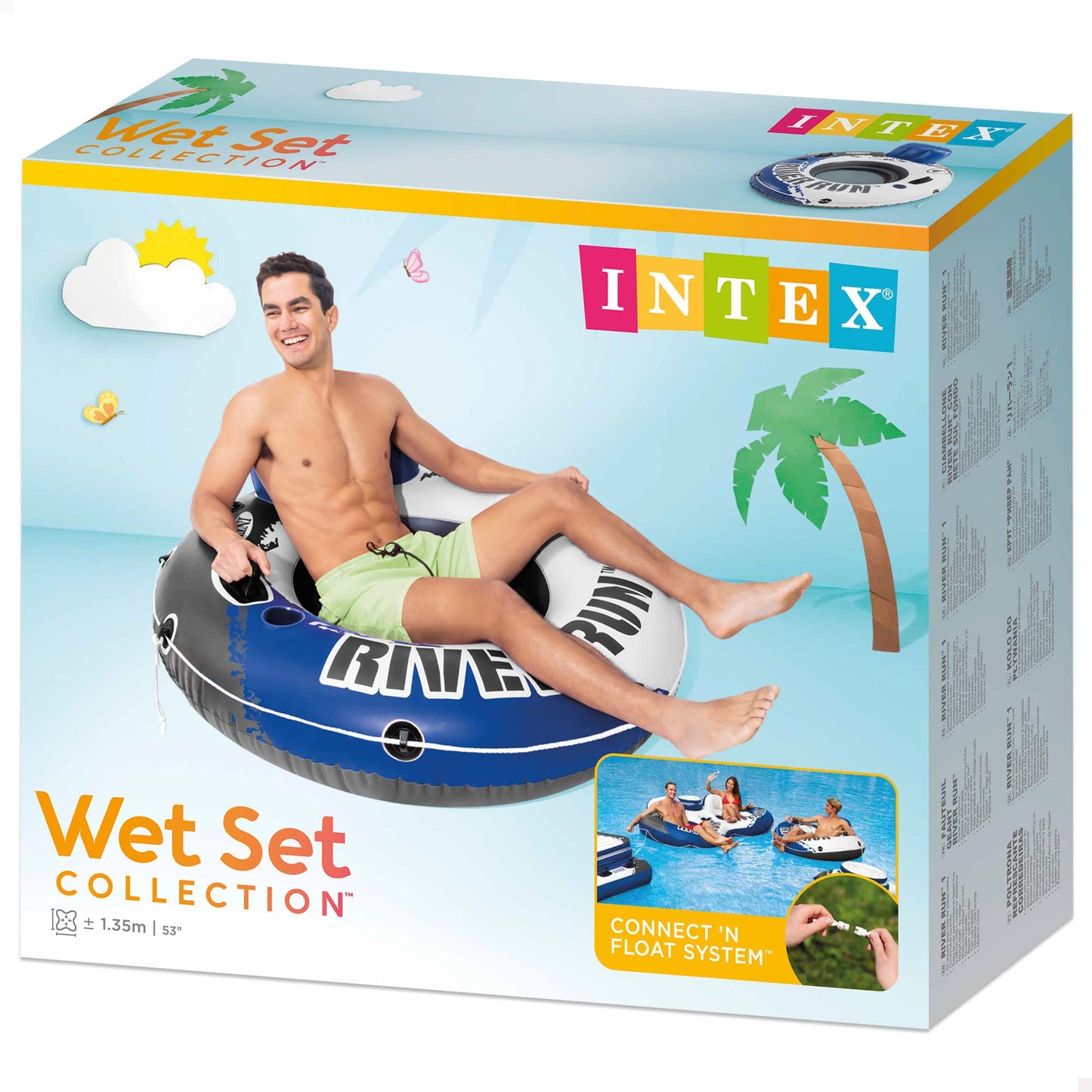 Intex 58825Ep River Run 1 Inflatable Floating Lounge: Comfortable Backrest – Built-In Cup Holders – Durable Grab Handles – All Around Grab Rope – 220Lb Weight Capacity– Blue