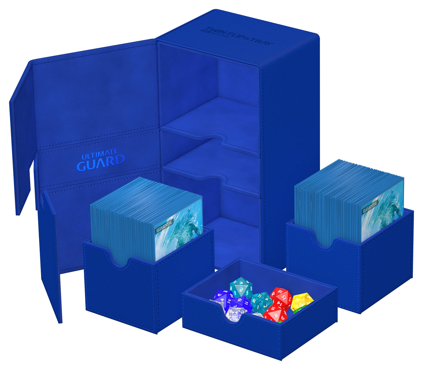 Ultimate Guard Twin Flip'N'Tray 200+, Deck Case For 200 Double-Sleeved Tcg Cards + Dice Tray, Blue, Independent Magnetic Closure & Microfiber Inner Lining