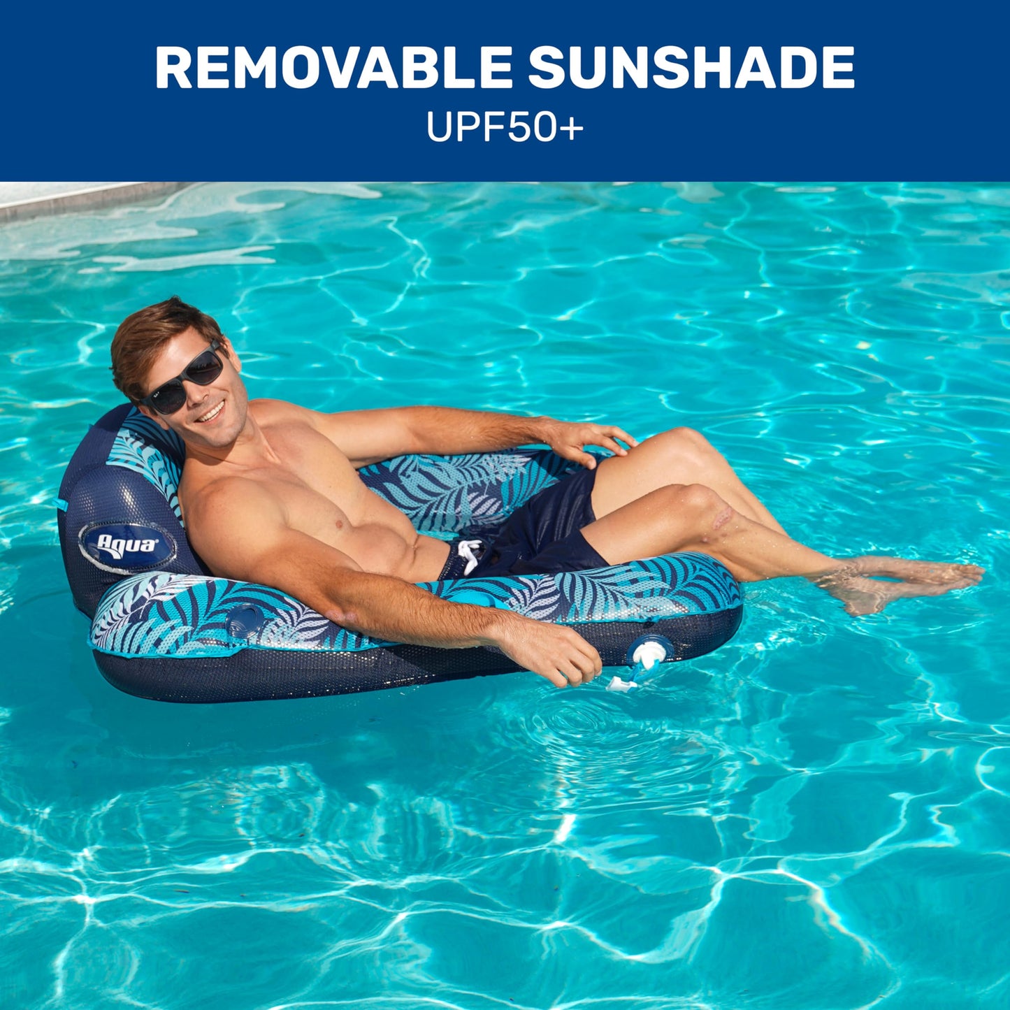 New Aqua Zero Gravity Pool Chair Float With Sunshade Canopy And Cup Holder - Blue Fern