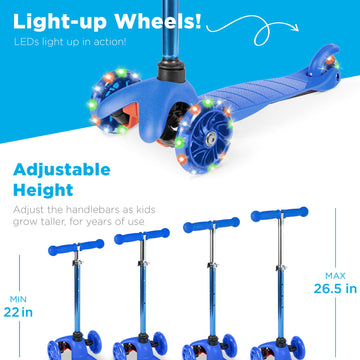 Best Choice Products Kids Mini Kick Scooter Toy W/ Light-Up Wheels, Height Adjustable T-Bar, Foot Break - Blue