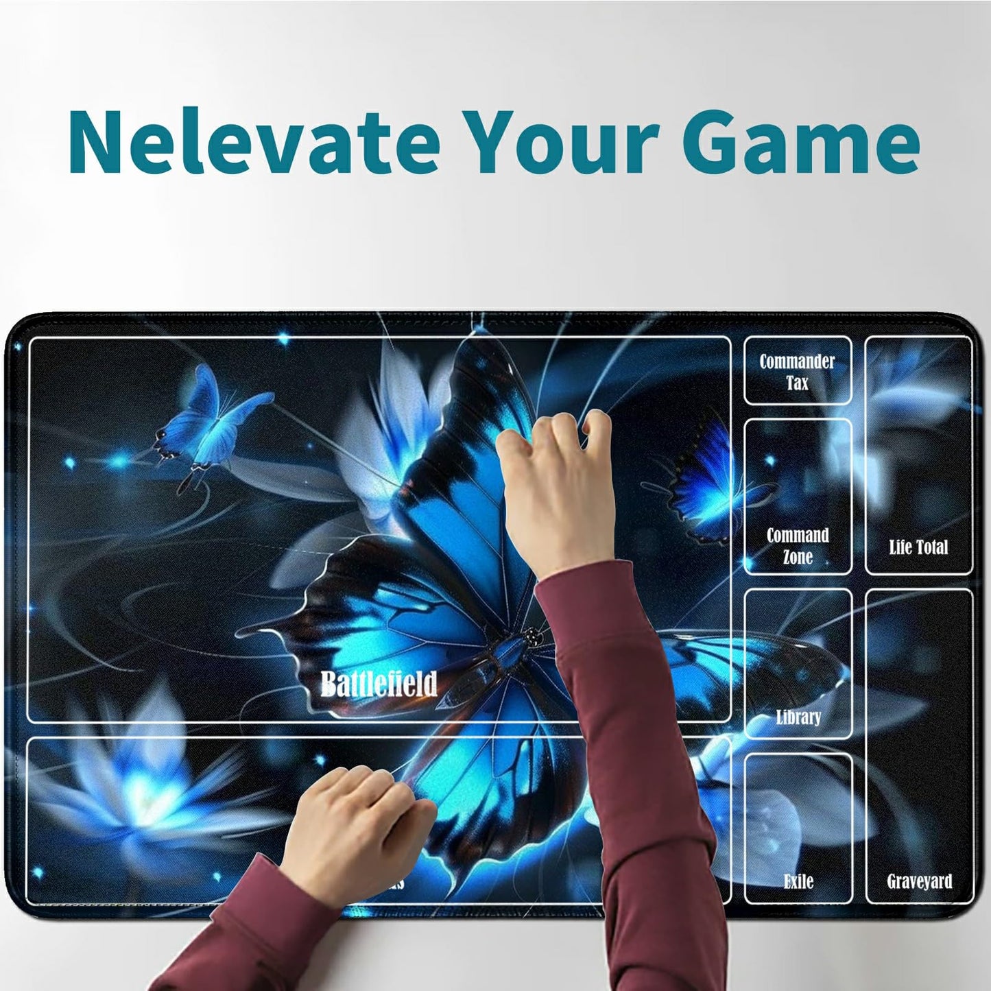 Rwutytiul Blue Butterfly Card Playmat 24 X 14 Inch With Tube Bag, Card Gameplay Desk Mat With Zones For Commander Deck Mtg Rpg C