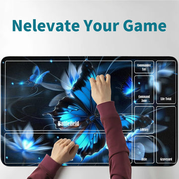 Rwutytiul Blue Butterfly Card Playmat 24 X 14 Inch With Tube Bag, Card Gameplay Desk Mat With Zones For Commander Deck Mtg Rpg C