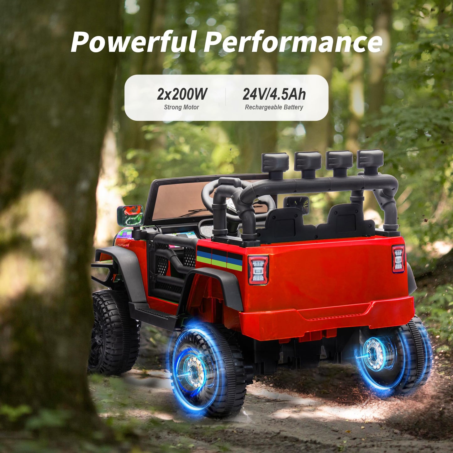 Outfunny 24V Ride-On Truck, Kids Electric Car With Remote Control, 4 Wheels Suspension, Safety Belt, Lights & Music, Ride-On Toy