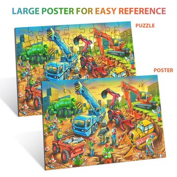 Jigsaw Puzzles For Kids Ages 3-5, 4-8, 6-8 Boys Girls - 60 Piece Construction Site - Large Piece Children Floor Jigsaw Puzzles - Science Educational Toys For 3 4 5 6 7 8 Years Old