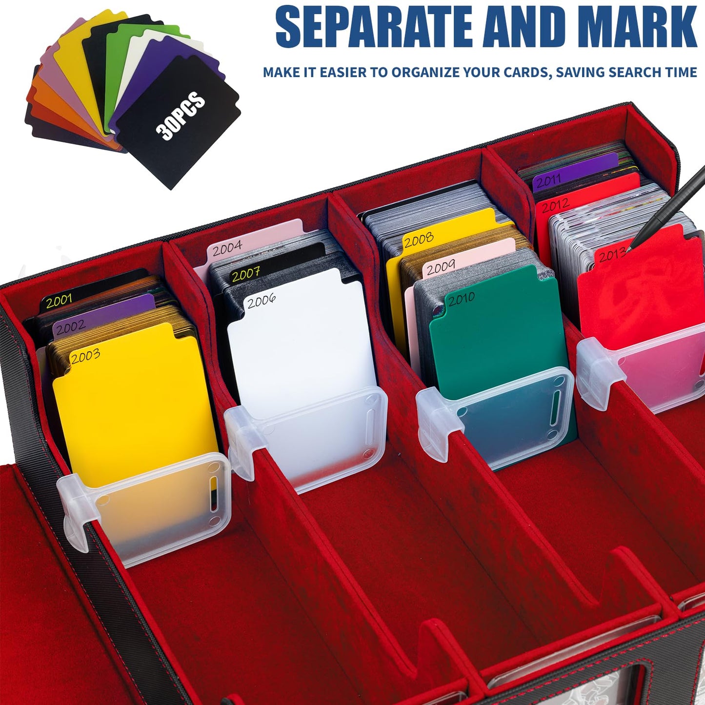 Tiff-K 4 Row Trading Card Storage Box MTG Commander Deck Box TCG Card Storage Box for Toploader, Card Organizer Box with Divider
