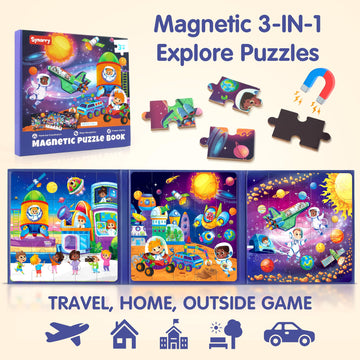 Synarry Magnetic Puzzles For Toddlers 3-5, Space Planets Solar System Puzzles For Toddlers 2-4, Travel Puzzles For Kids Ages 4-6 Car Airplane Road Trip Activities Games Gifts Toys For 3 4 5 6 Year Old