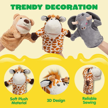Joyin 6Pcs Kids Hand Puppet Set With Working Mouth, Toddler Animal Plush Toy Includes Elephant, Giraffe, Lion, Bear, Raccoon And Monkey For Show Theater, Birthday Gifts