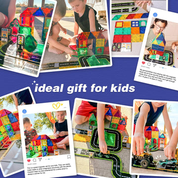 Magnetic Tiles Road - Route 66 Set, Magnet Building Blocks For Toddler Kids Toys, Construction Sets For 3+ Year Old Boys & Girls