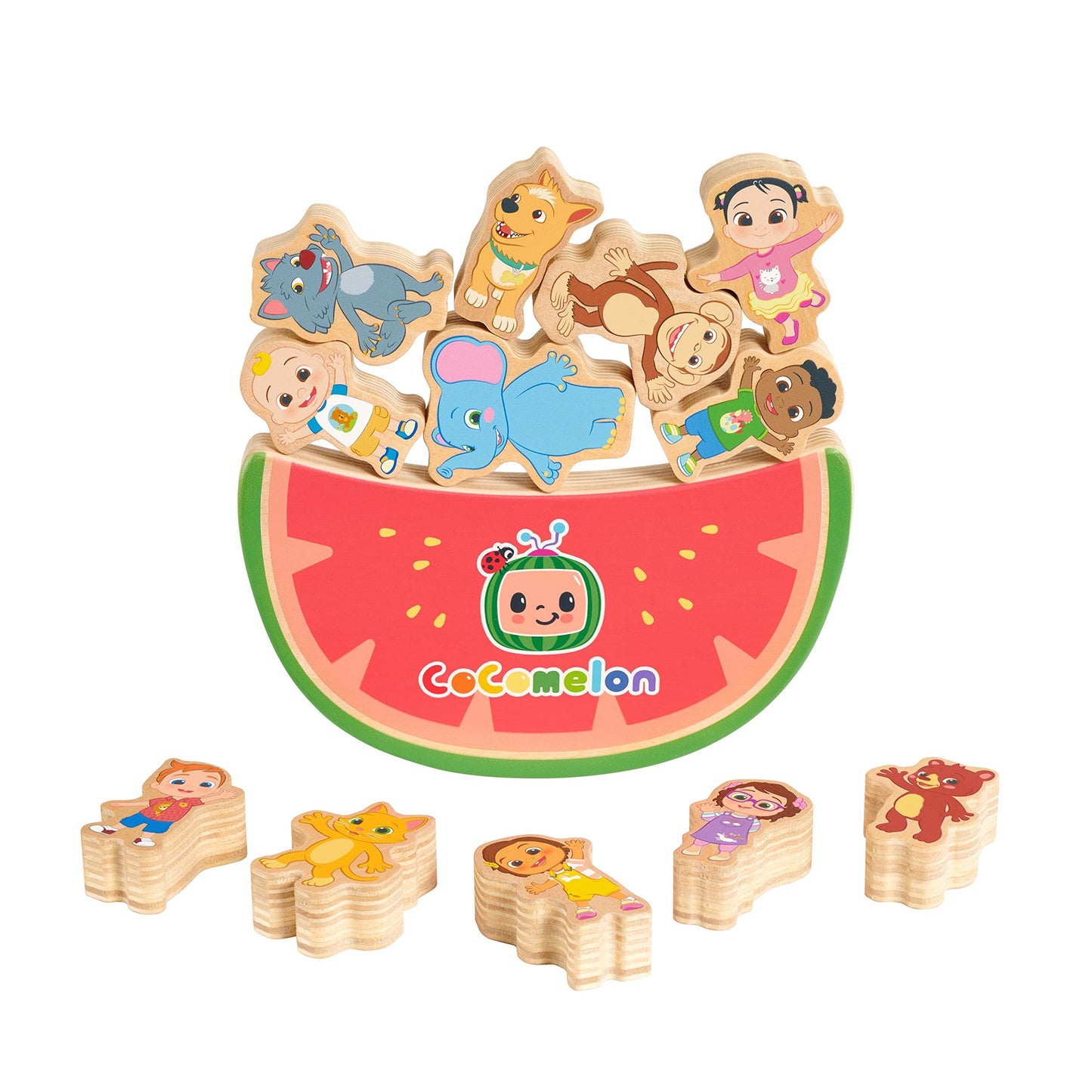 Cocomelon Best Friends Wooden Balance Blocks, Recycled Wood, Officially Licensed Kids Toys For Ages 18 Month By Just Play