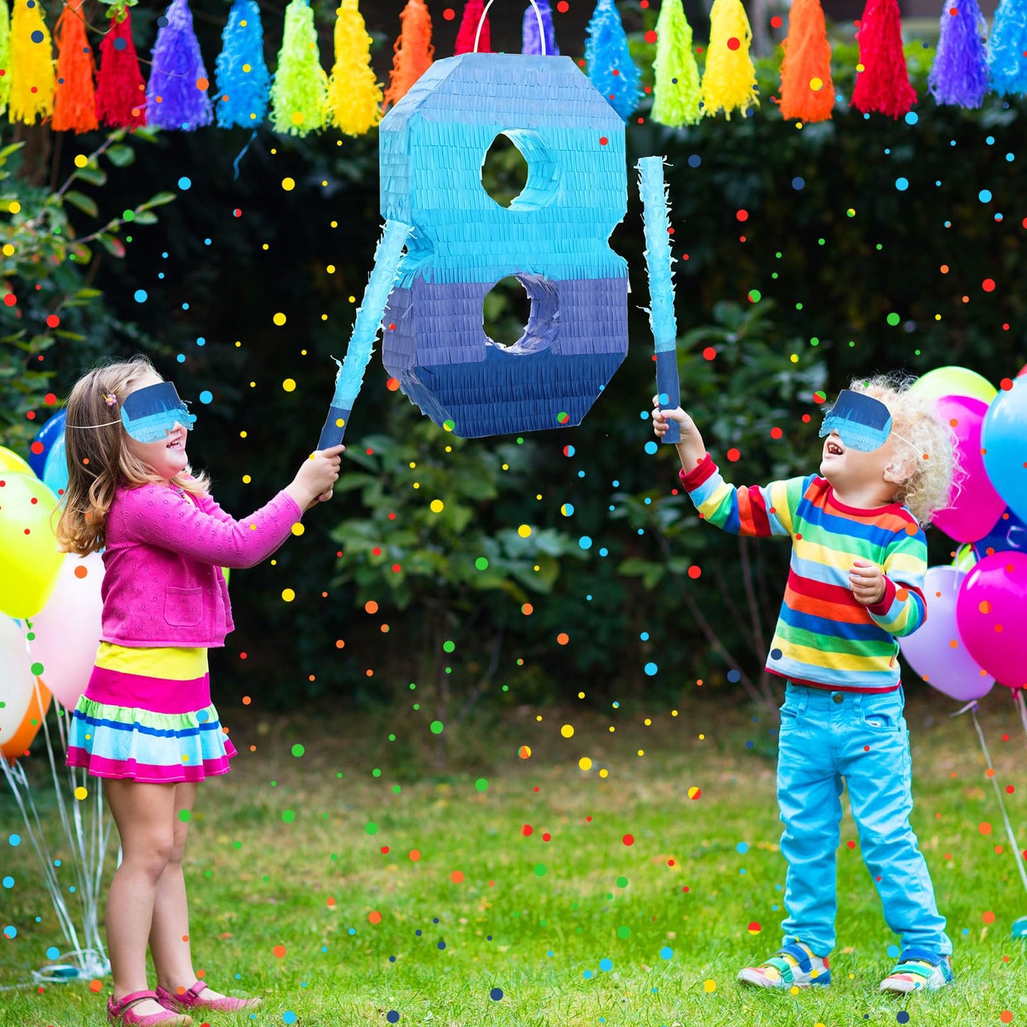 Number 1 2 3 4 5 6 7 8 9 Piñata With Stick Blindfold Confetti, Gradient Blue Piñata For Kids Birthday Party Large Blue Piñata For Boys Girls Birthday Anniversary Decoration Supplies(Number 8)