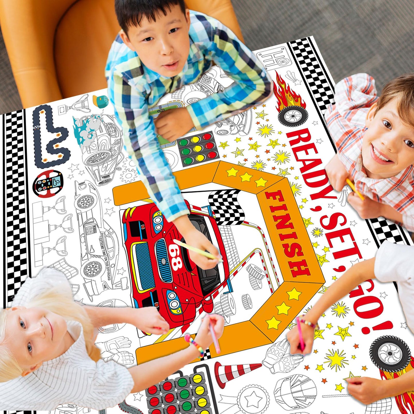 Naozinebi Race Car Coloring Poster For Kids Giant Racing Coloring Poster Large Race Car Party Coloring Tablecloth Jumbo Coloring