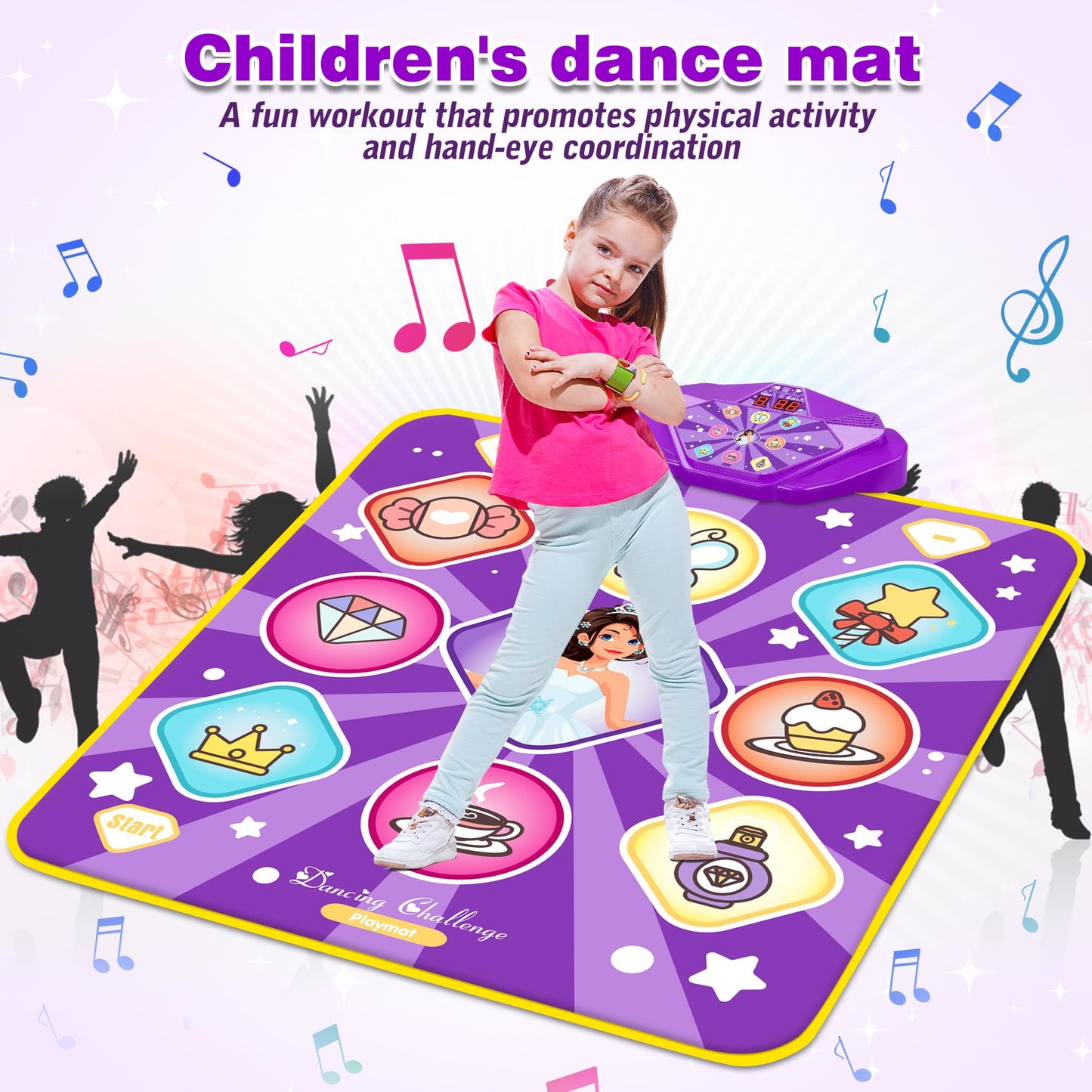 Dance Mat Toys for Kids Purple Princess Electronic Dance Pad Game with 5 Gaming Modes Dance Toys with LED Lights Built-in Music Ideas Christmas Birthday Gifts for 5+ Year Old Toddler Girls
