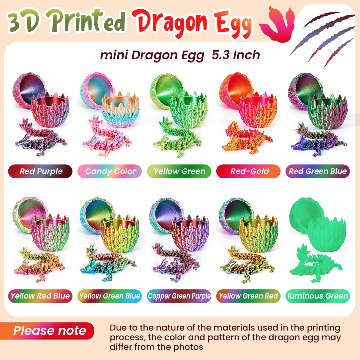 4Pcs Easter 3D Printed Dragon Eggs With Dragon Inside,Easter Basket Stuffers,Easter Basket Essentials,Prefilled Mini Eggs Articulated Crystal Dragon Fidget Toys,Mystery 3D Printed Animals Set