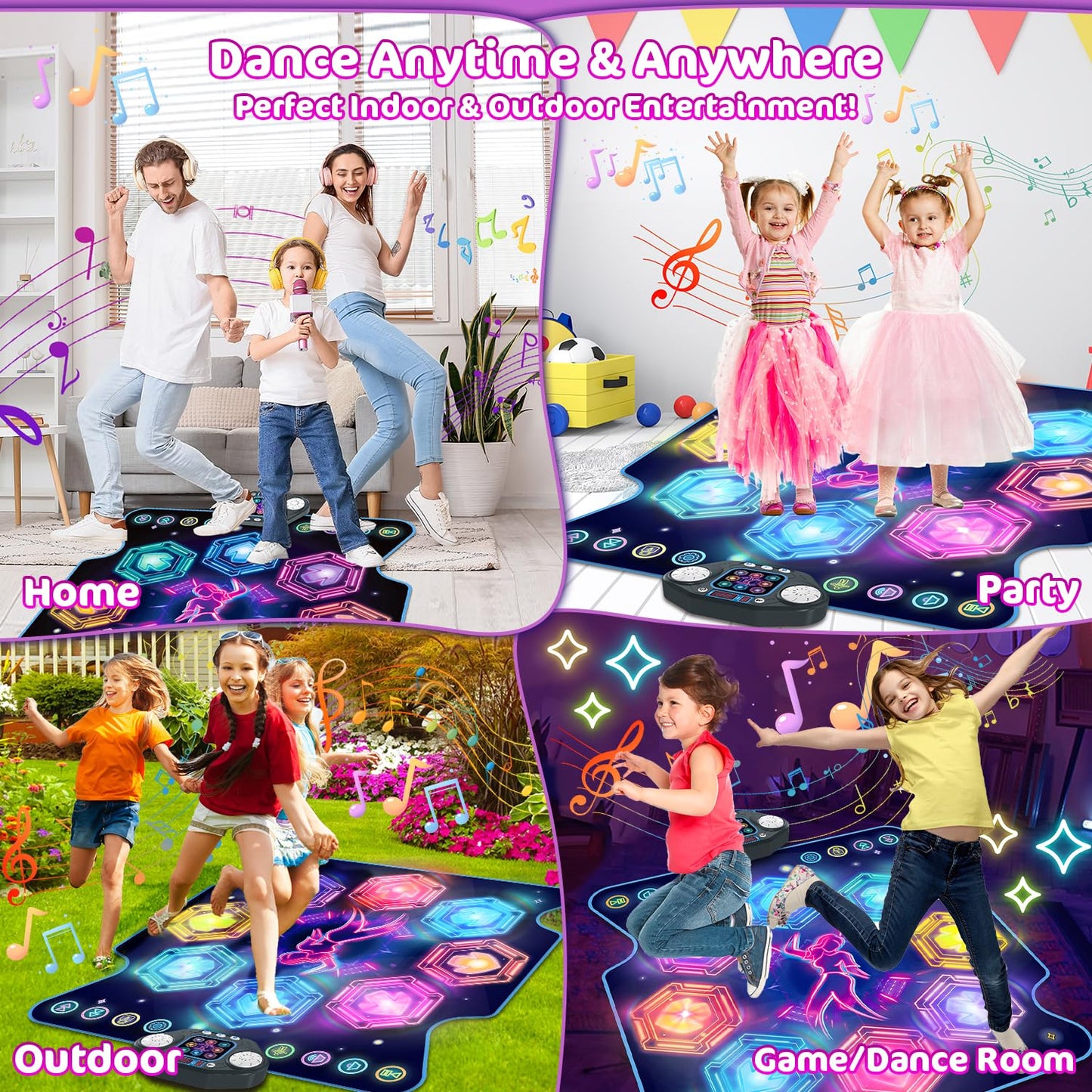 Dance Mat Toys, 2024 Light Up 8-Button Dance Pad with Wireless Bluetooth for 3-12 Year Old Girls Boys, Upgraded Dance Pad Flowin