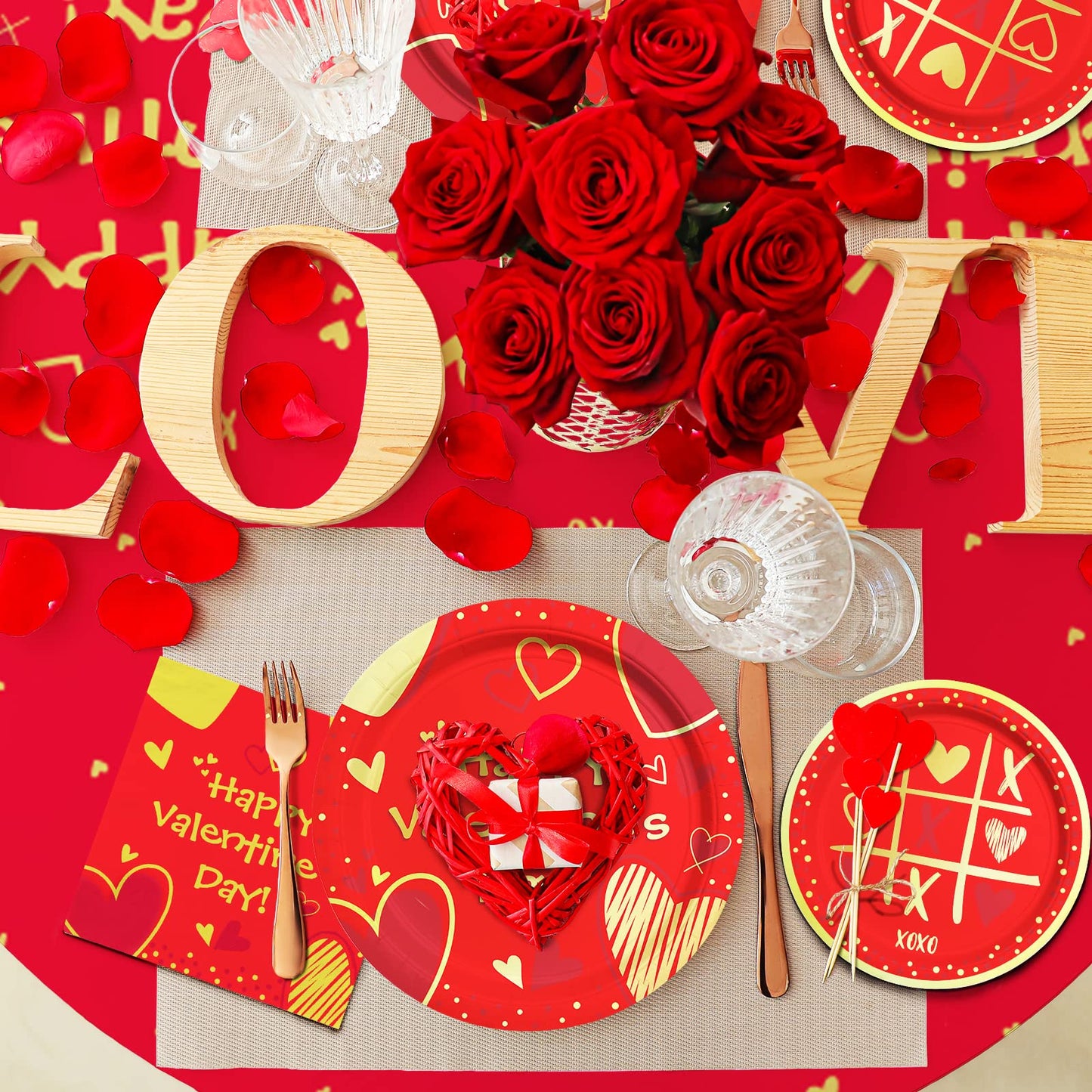 Valentine'S Day Party Supplies Red Heart Love Disposable Paper Plates Napkins Cups Plastic Tablecloth For Valentine'S Day, Engag