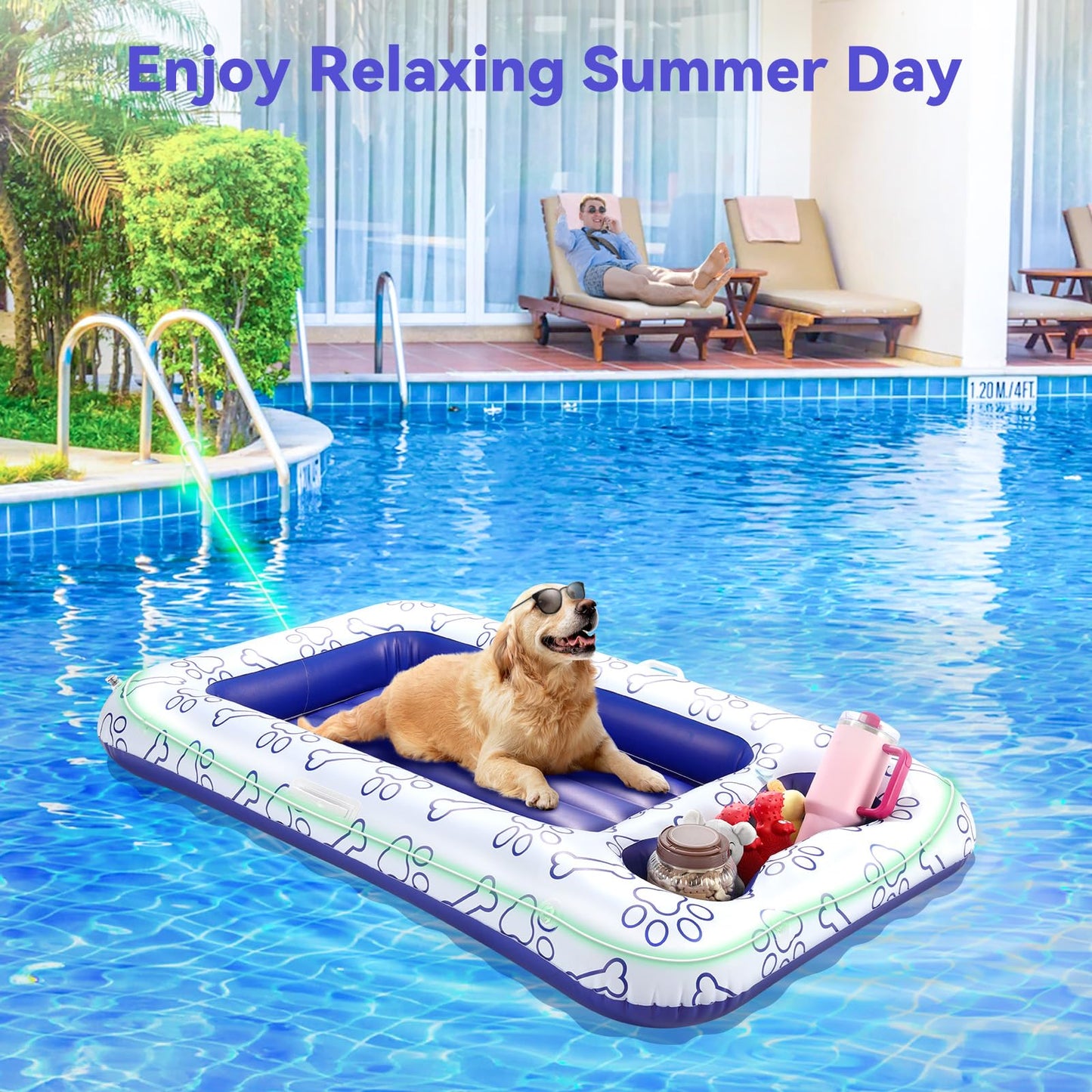 Pawaboo Dog Pool Float, Inflatable Pet Pool Floats For Medium Large Dogs Up To 220 Lbs, Dog Raft And Float For Pool With Dual Ha