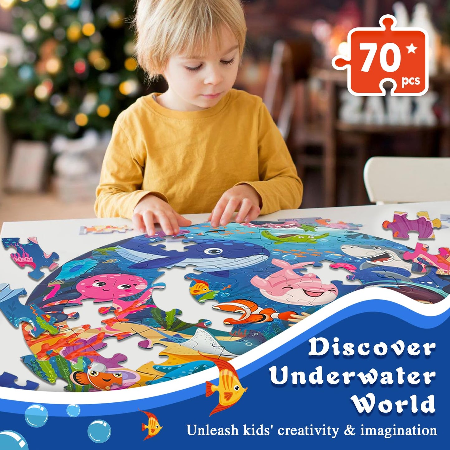 Talgic Puzzles For Kids Ages 4-6, Large 70 Piece Round Ocean Floor Puzzles For Kids Ages 3-5, Kids Puzzles 4-6 With Colorful Und